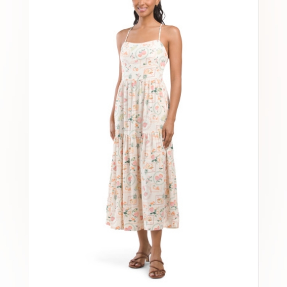 NWT - Linen Blend Cynthia Rowley Smocked Back Midi Dress - Size L - Picture 1 of 14